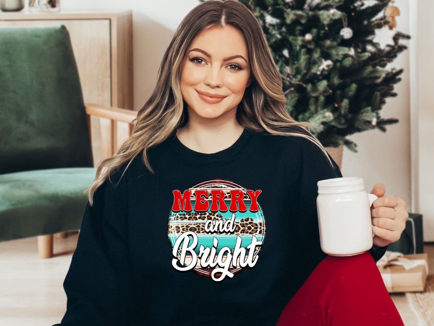 Merry and Bright Leopard Print Shirt, Merry and Bright Leopard Print Sweatshirts, Merry and Bright Leopard Shirt, Matching Family Christmas - Mardonyx Sweatshirt