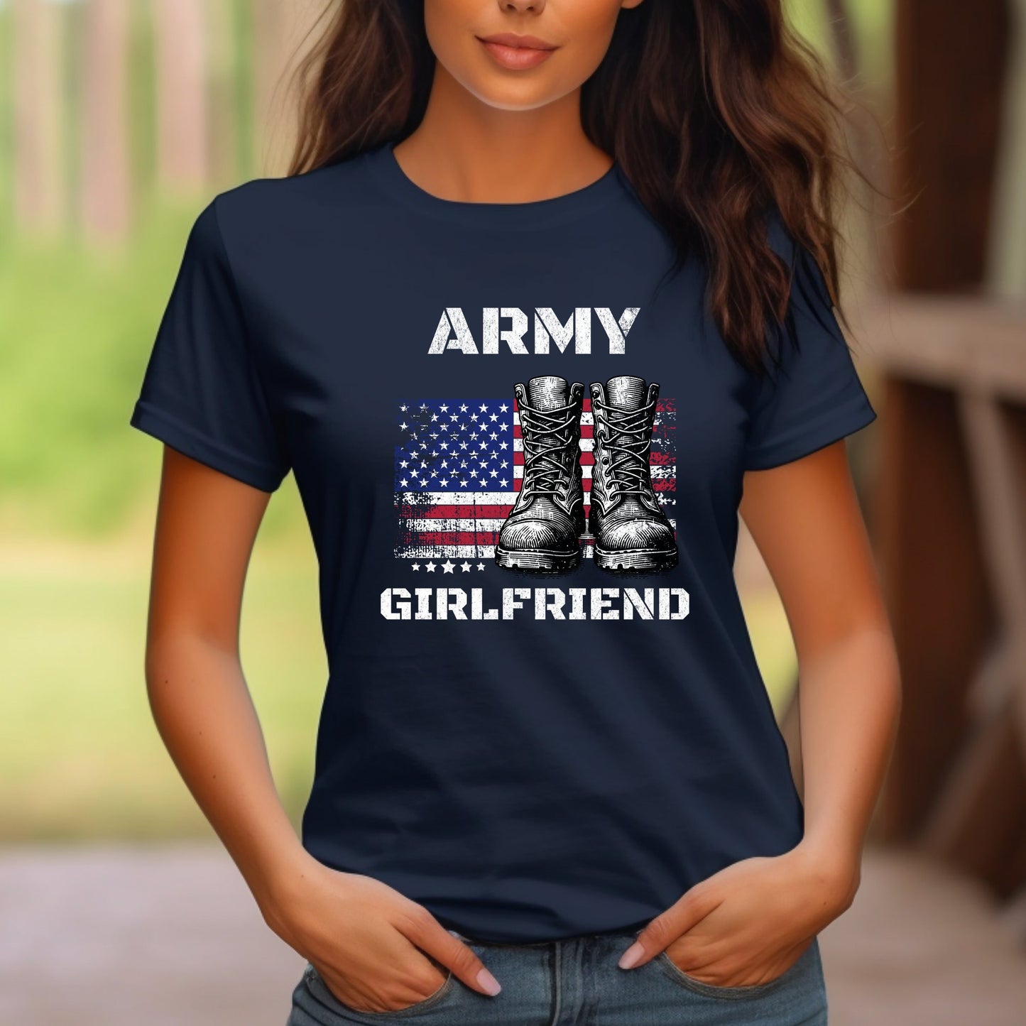 Army Girlfriend Vintage American Flag and Boots T-Shirt, Patriotic Military Shirt - Mardonyx T-Shirt XS / Navy