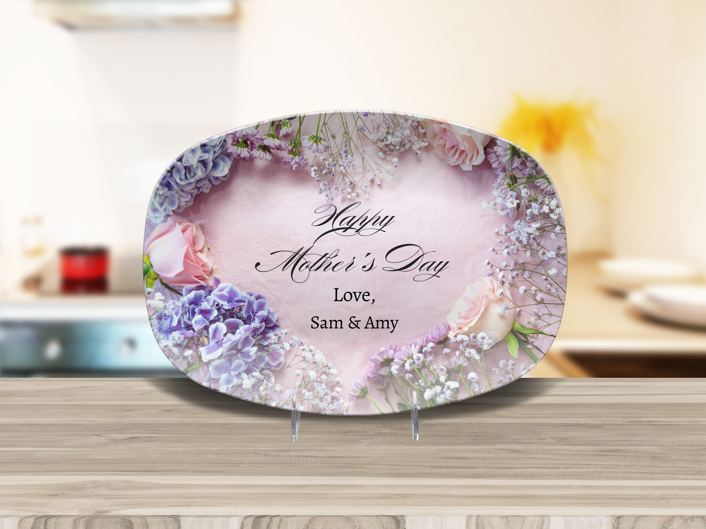 Personalized Mother’s Day Floral Heart Platter – Add Names - Gift for Mom Grandmother Aunt