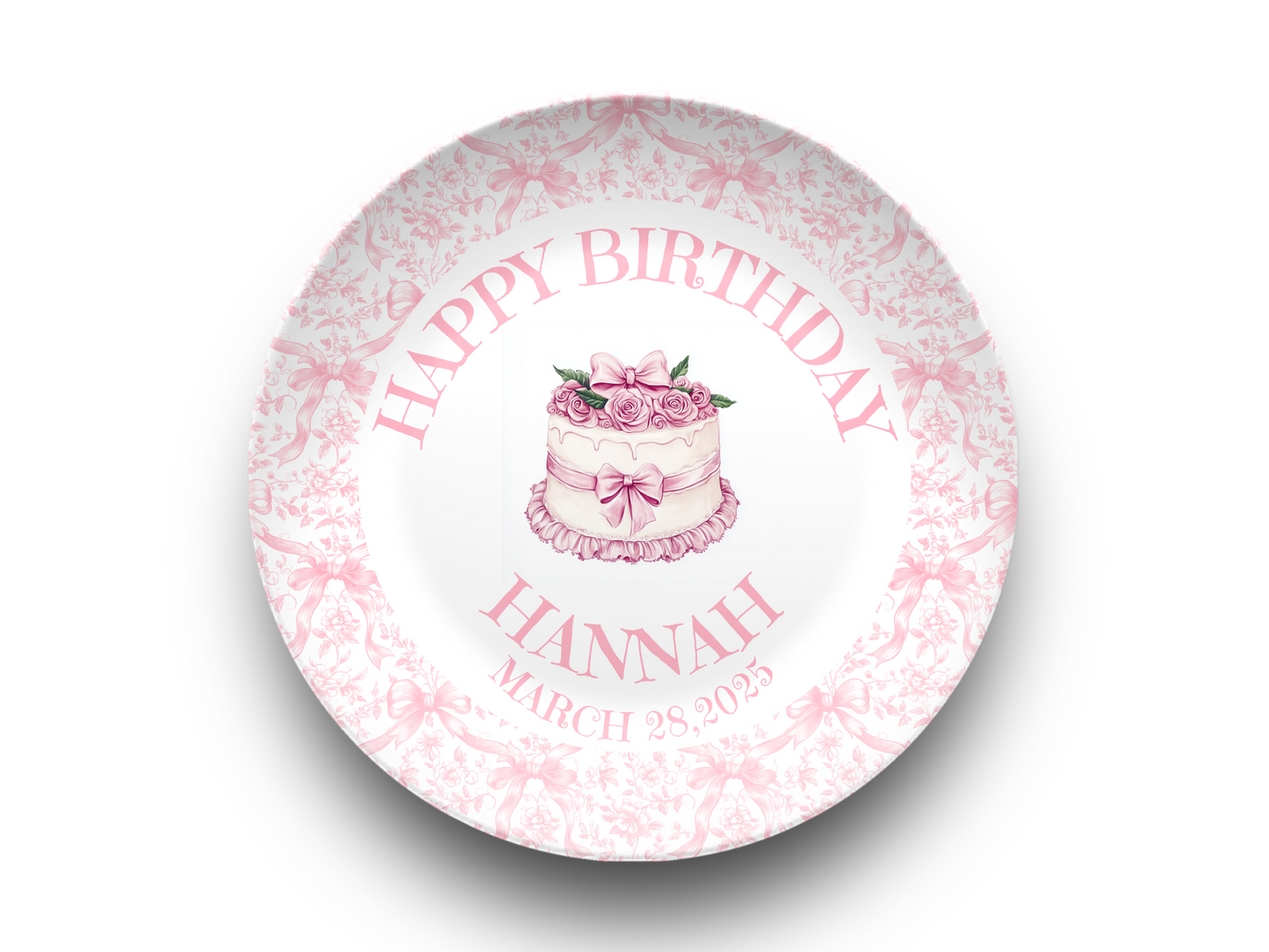Preppy Girls Birthday Plate - Pink Coquette Bow Ribbon First Birthday - Pink & White Smash Cake 1st Birthday - Coquette Style