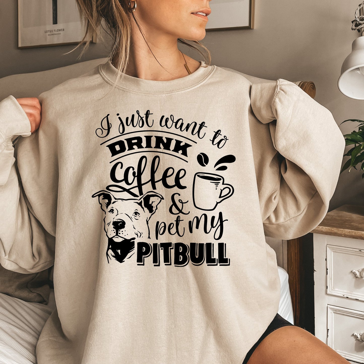 Funny Pitbull Coffee Lover Sweatshirt - Mardonyx Sweatshirt S / Sand