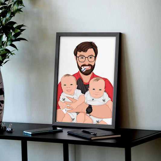 Custom Daddy and Kids Framed Portrait Poster