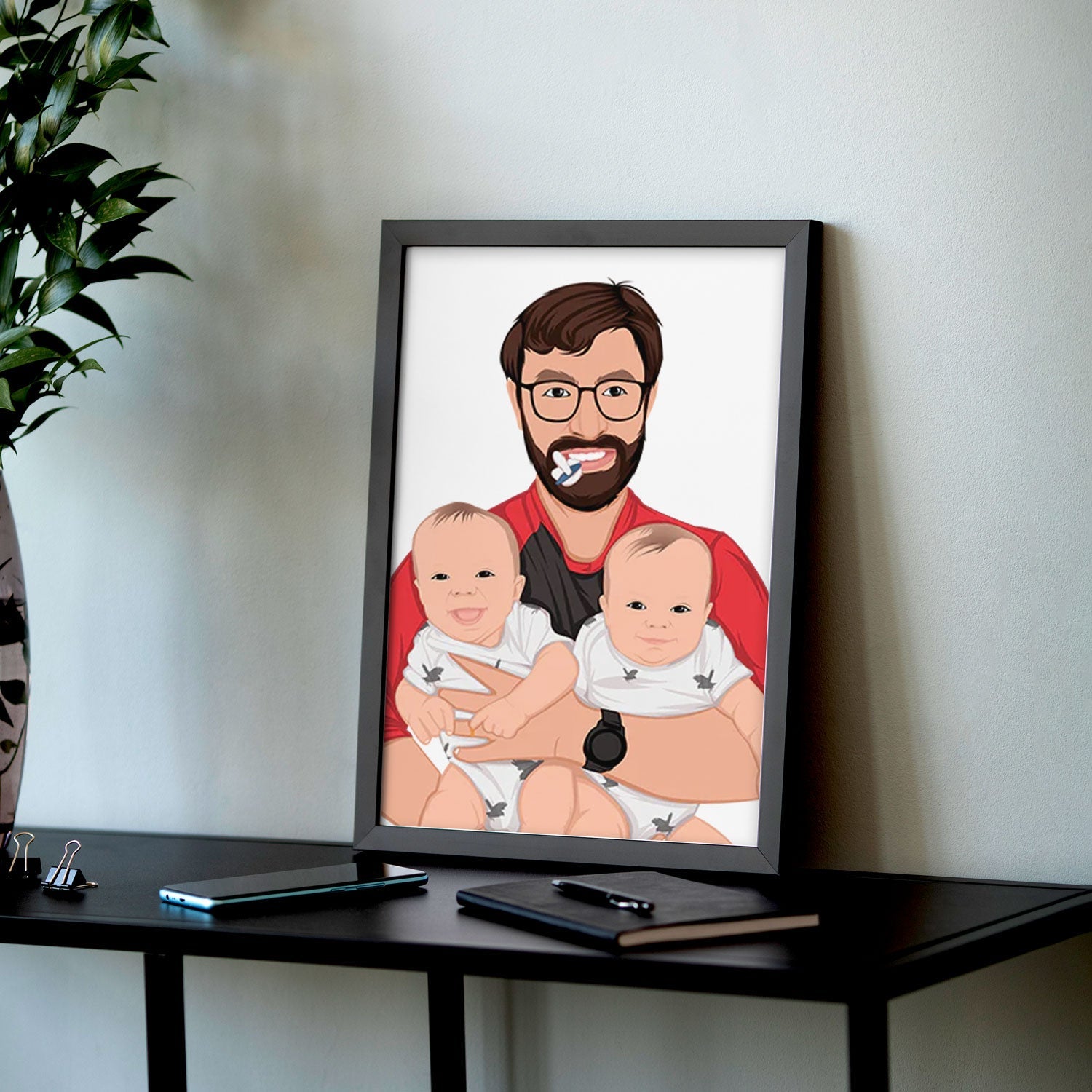 Custom Daddy and Kids Framed Portrait Poster - Mardonyx Artwork