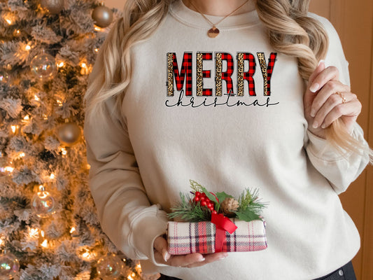 Merry Christmas Leopard Print Sweatshirt, Christmas Sweater, Leopard Print Christmas Sweatshirt, Christmas Gifts for Women - Mardonyx Sweatshirt