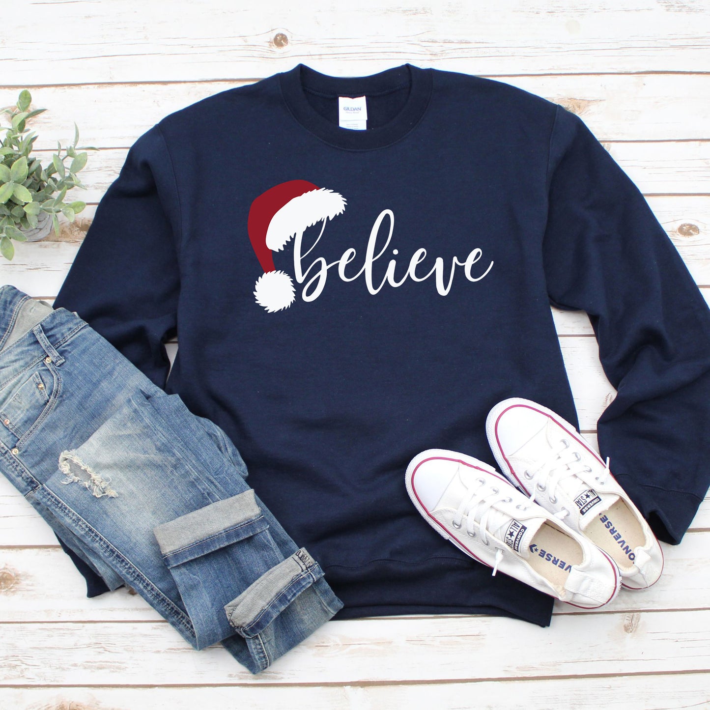 Believe Christmas Santa Hat Sweatshirt