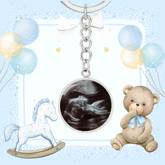 Personalized Baby Boy Gender Reveal Sonogram Keychain