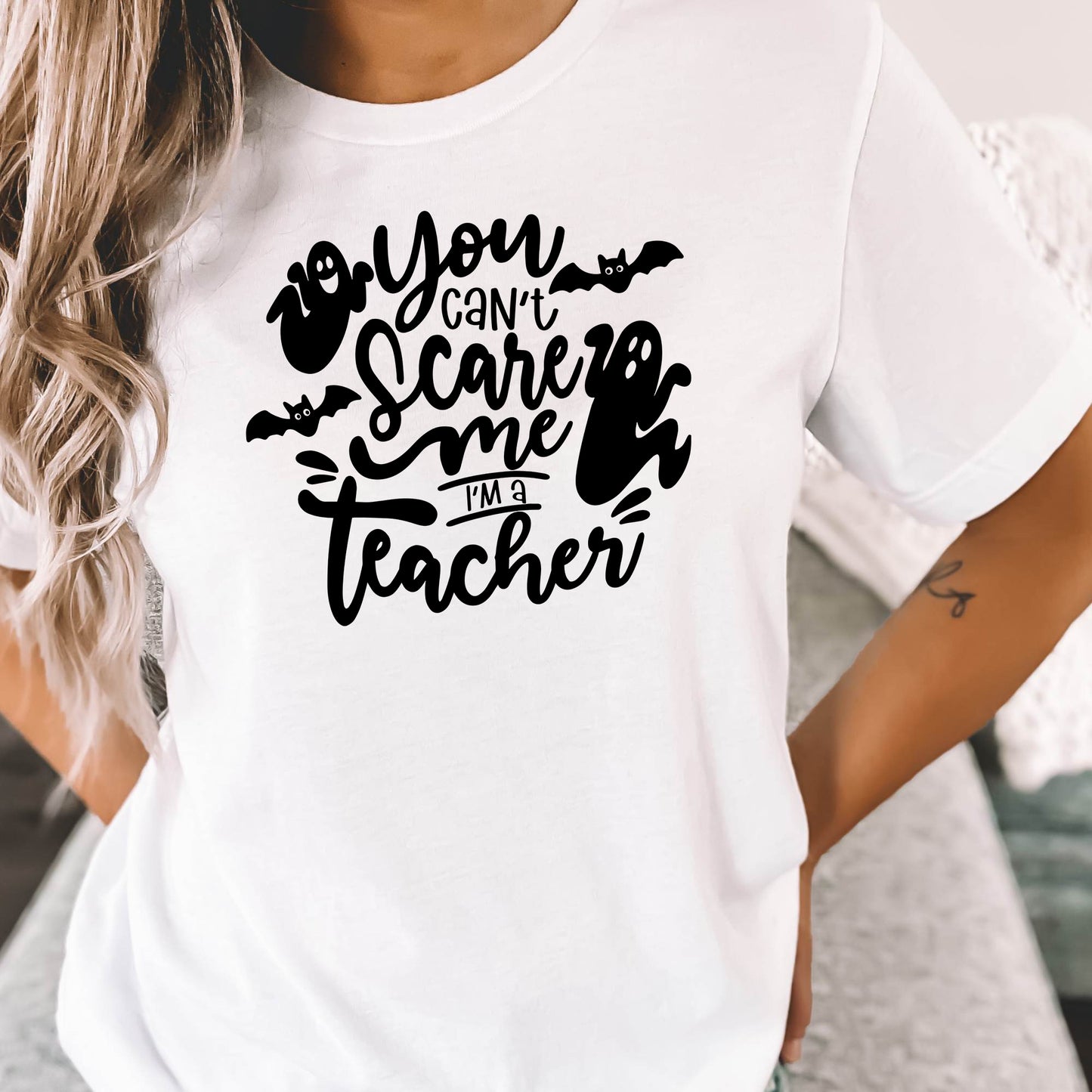 Women's Teacher Halloween Can't Scare Me Teacher Tee. Teacher Shirt
