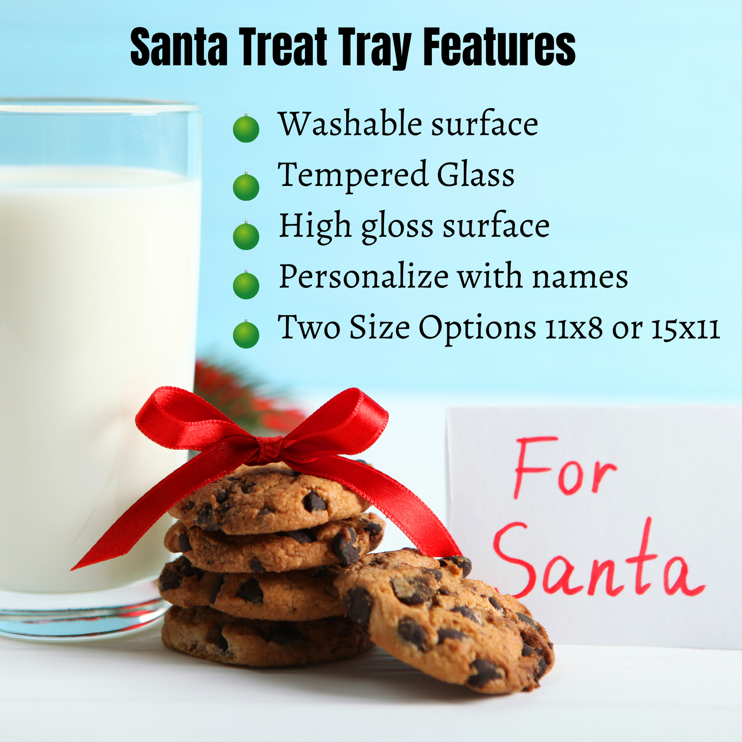 Custom Santa Tray, Christmas Eve Cookie Board, Milk and Cookies for Santa Plate, Personalized Christmas Eve Treats Tray
