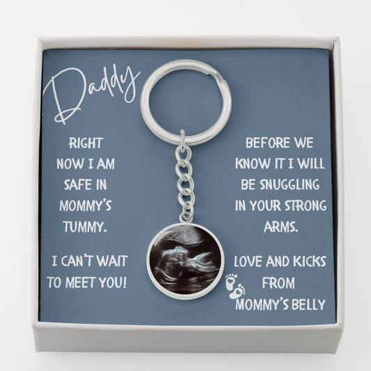 Daddy's First Glimpse Sonogram Keychain - Mardonyx Jewelry Luxury Keychain (Silver Color) / No