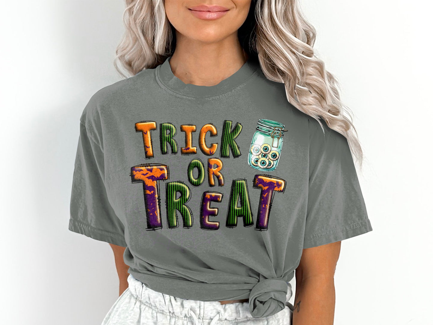 Women's Trick or Treat Eyeballs Spiderweb Halloween T-Shirt