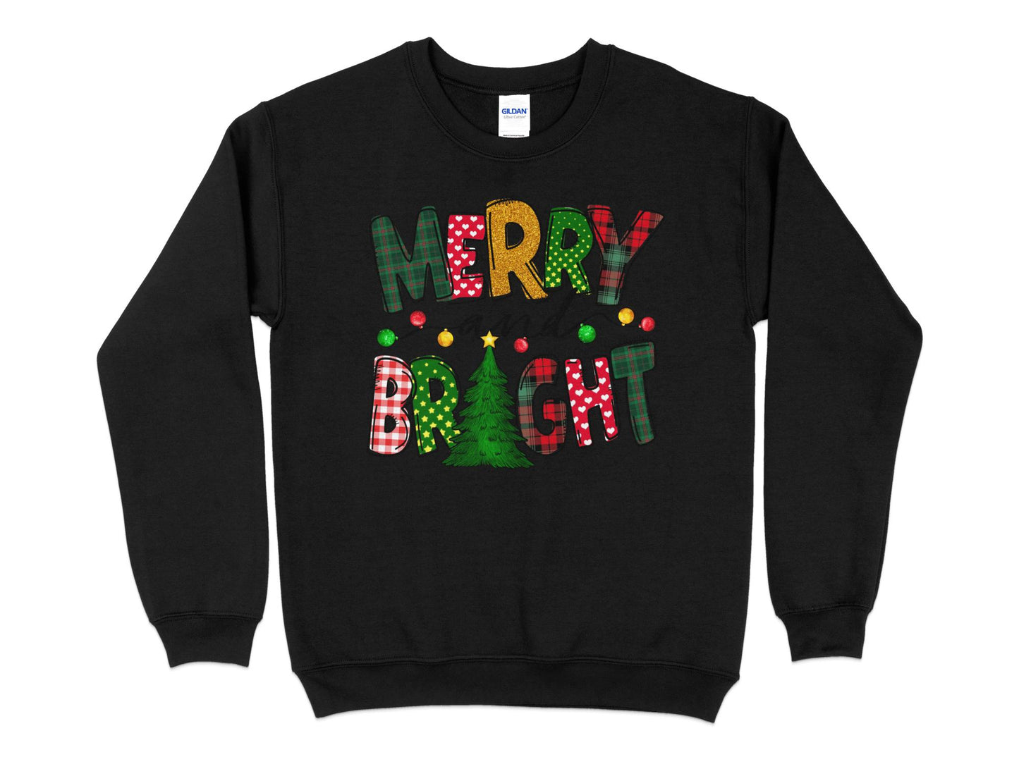Merry and Bright Sweatshirt, Merry Christmas Shirt for Women, Christmas Crewneck - Mardonyx Sweatshirt Black / S