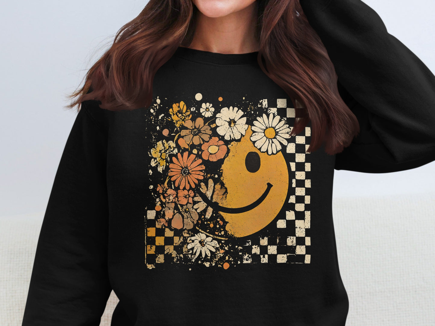 Floral Smile Graphic Black Sweatshirt product