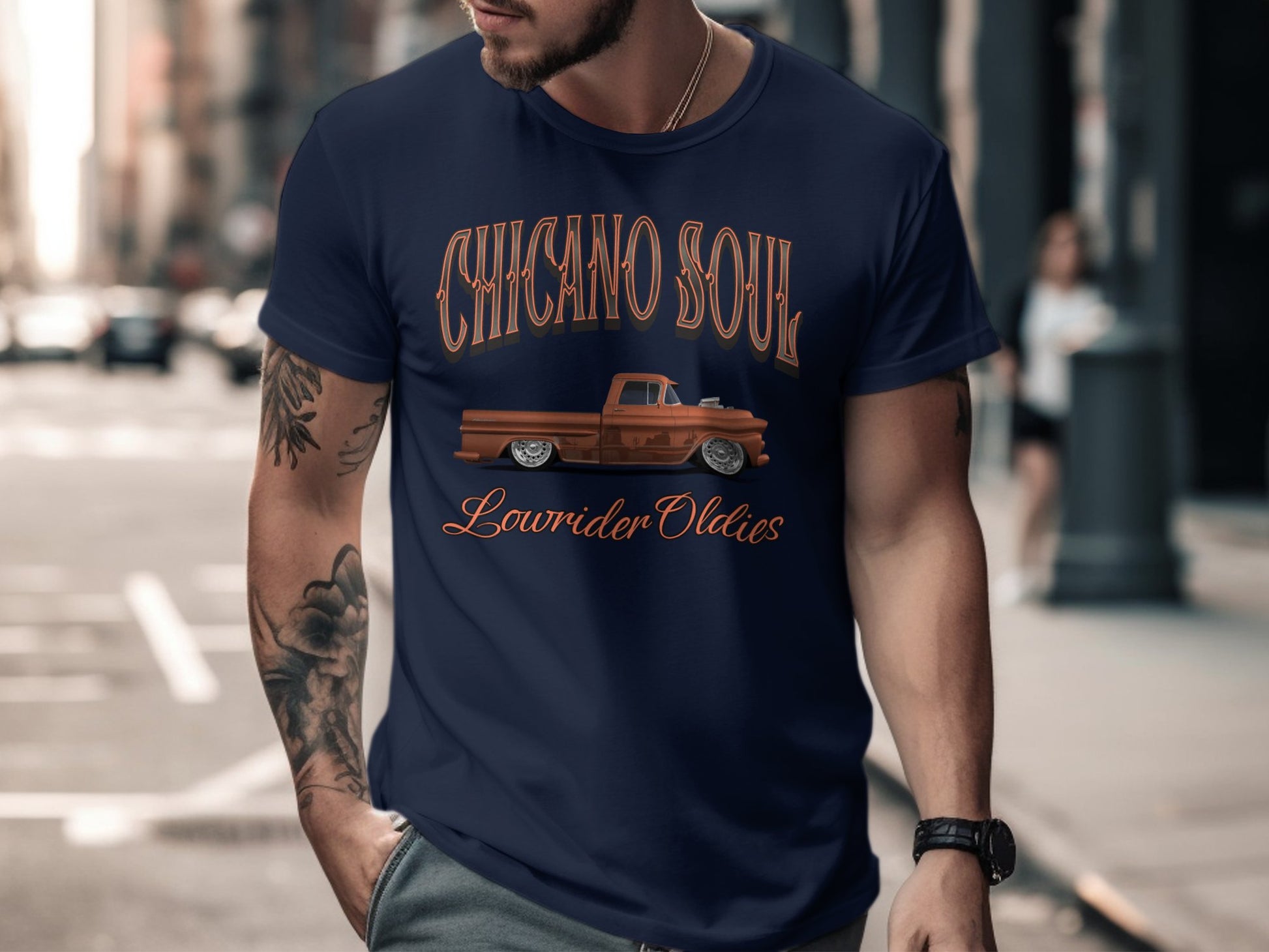 Chicano Soul Lowrider Oldies Vintage Truck Graphic Tee, Classic Car T-Shirt, Retro Style Apparel - Mardonyx XS / Navy
