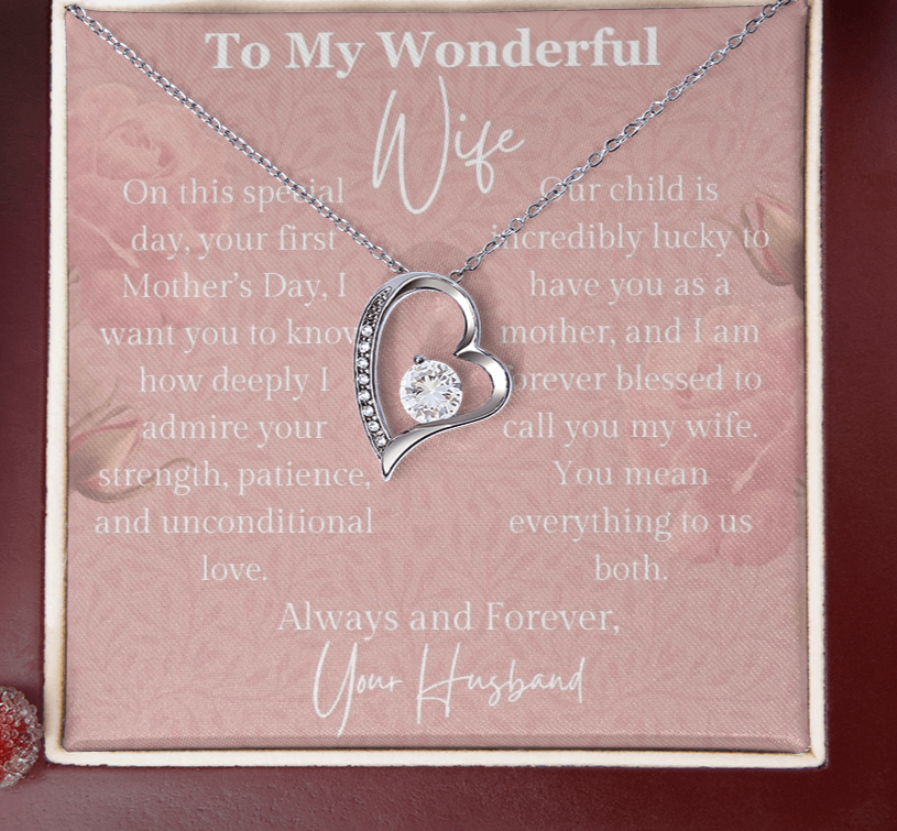 First Mother's Day Gift from Husband, Pendant Necklace Message Card