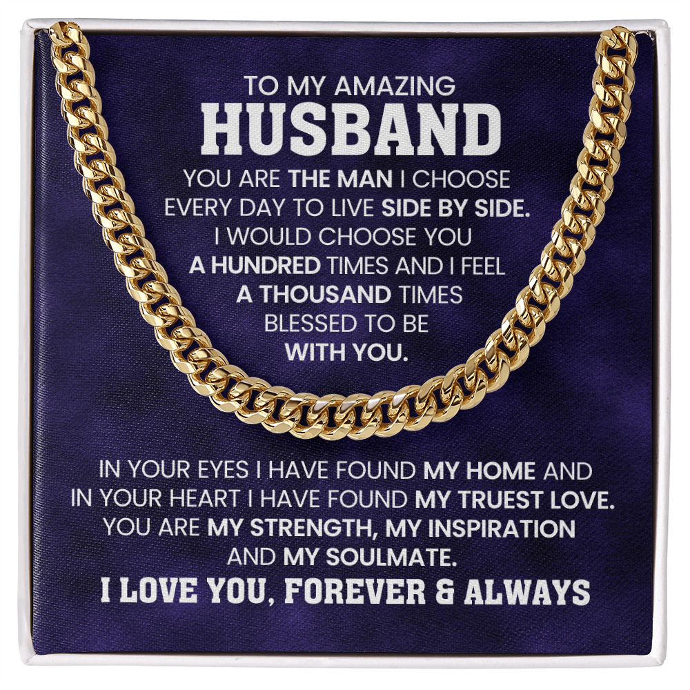 Gifts for Husband – Cuban Link Chain Necklace with Message Card | Christmas, Anniversary, or Birthday, Valentine's Day Present for Him