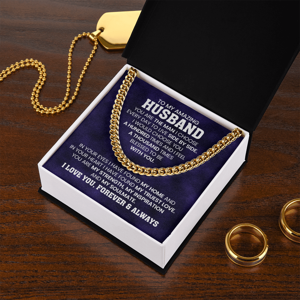 Gifts for Husband – Cuban Link Chain Necklace with Message Card | Christmas, Anniversary, or Birthday, Valentine's Day Present for Him