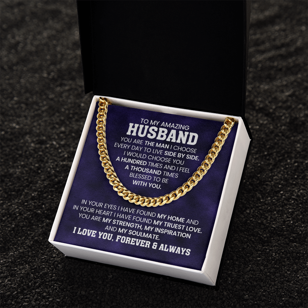 Gifts for Husband – Cuban Link Chain Necklace with Message Card | Christmas, Anniversary, or Birthday, Valentine's Day Present for Him