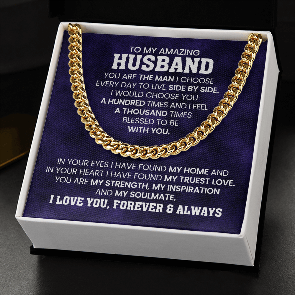 Gifts for Husband – Cuban Link Chain Necklace with Message Card | Christmas, Anniversary, or Birthday, Valentine's Day Present for Him