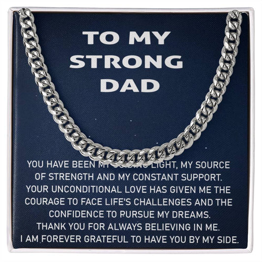 Men's Cuban Necklace Message Card, To My Strong Dad Gift from Daughter - Mardonyx Jewelry Stainless Steel / Standard Box