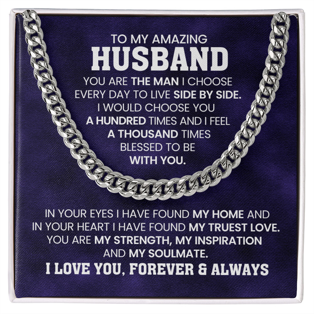 Gifts for Husband – Cuban Link Chain Necklace with Message Card | Christmas, Anniversary, or Birthday, Valentine's Day Present for Him
