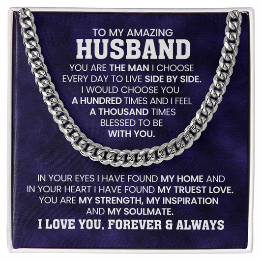 Gifts for Husband – Cuban Link Chain Necklace with Message Card | Christmas, Anniversary, or Birthday, Valentine's Day  Present for Him