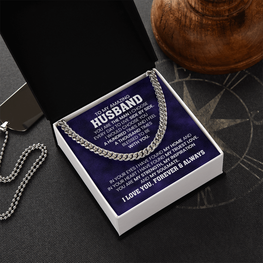 Gifts for Husband – Cuban Link Chain Necklace with Message Card | Christmas, Anniversary, or Birthday, Valentine's Day Present for Him