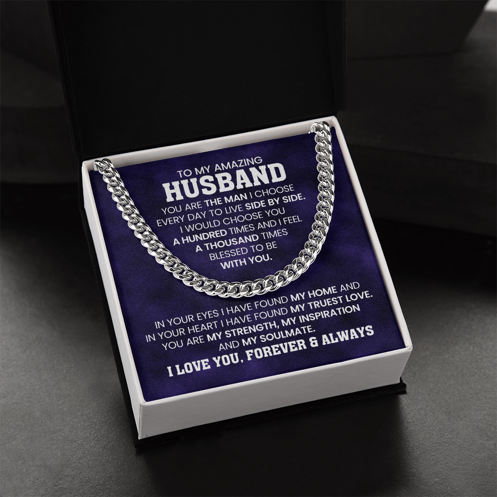 Gifts for Husband – Cuban Link Chain Necklace with Message Card | Christmas, Anniversary, or Birthday, Valentine's Day Present for Him