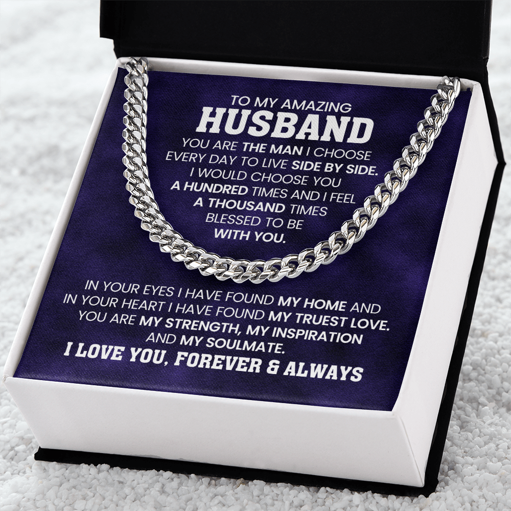 Gifts for Husband – Cuban Link Chain Necklace with Message Card | Christmas, Anniversary, or Birthday, Valentine's Day Present for Him