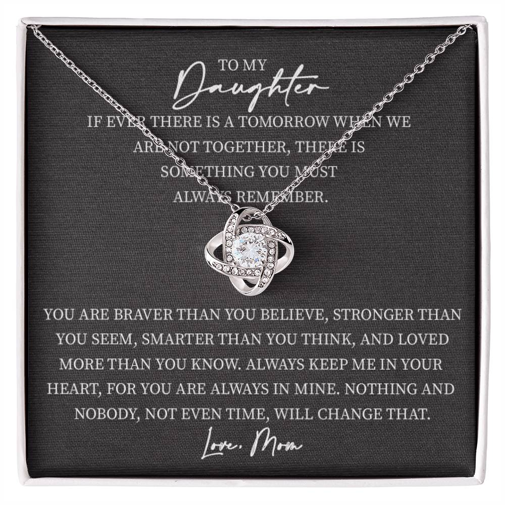 To My Daughter From Mom Pendant Necklace Love Knot Message Card Necklace