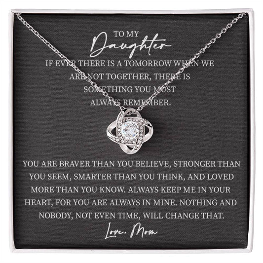 To My Daughter From Mom Pendant Necklace Love Knot Message Card Necklace - Mardonyx Jewelry 14K White Gold Finish / Standard Box