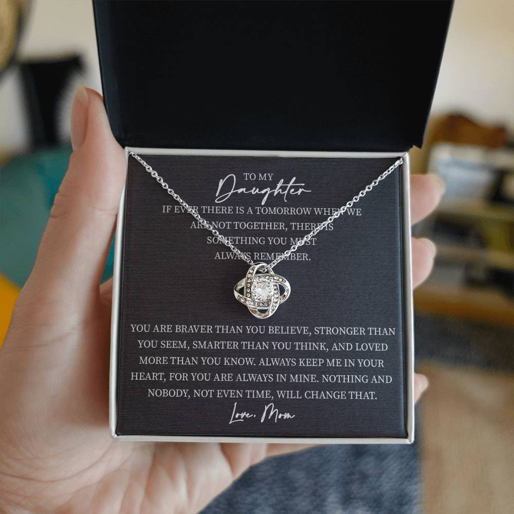 To My Daughter From Mom Pendant Necklace Love Knot Message Card Necklace