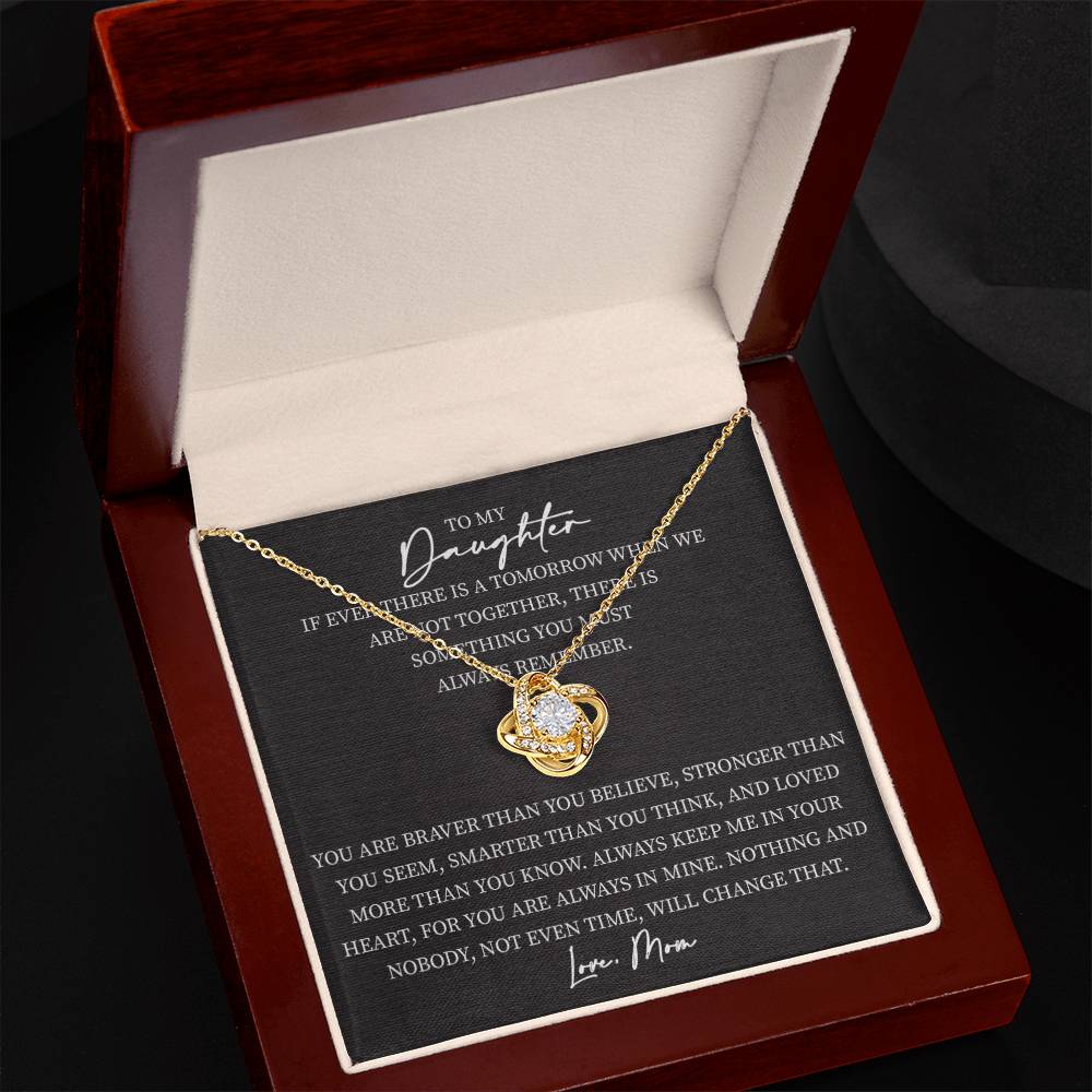 To My Daughter From Mom Pendant Necklace Love Knot Message Card Necklace