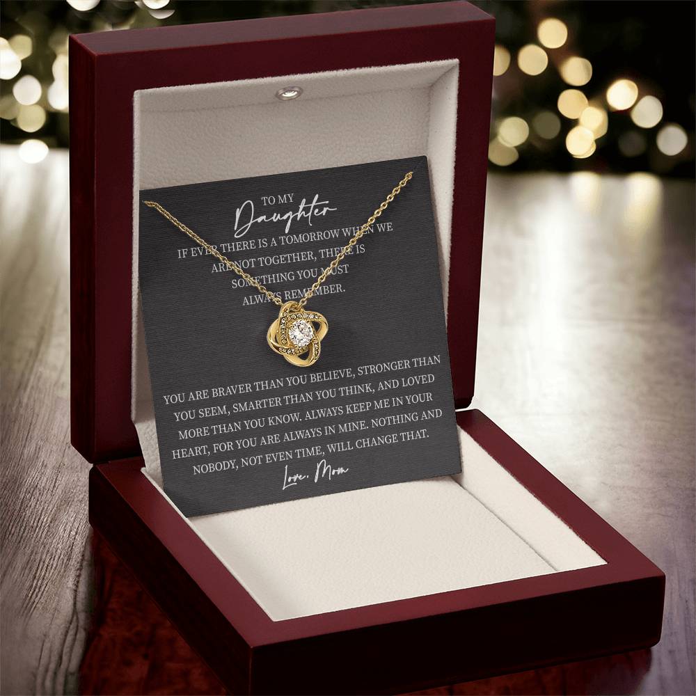 To My Daughter From Mom Pendant Necklace Love Knot Message Card Necklace