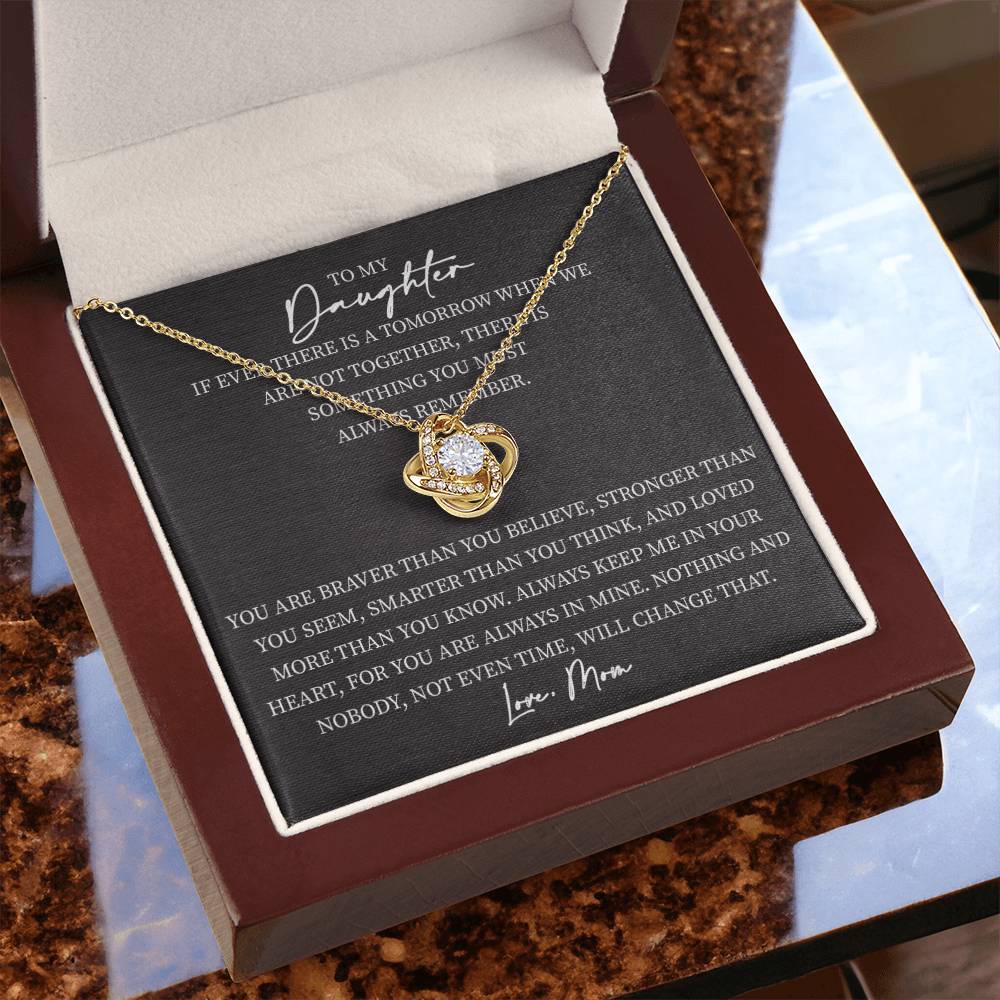 To My Daughter From Mom Pendant Necklace Love Knot Message Card Necklace