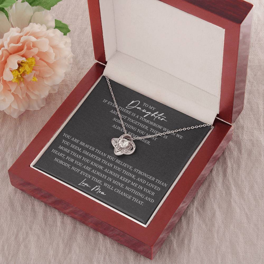 To My Daughter From Mom Pendant Necklace Love Knot Message Card Necklace