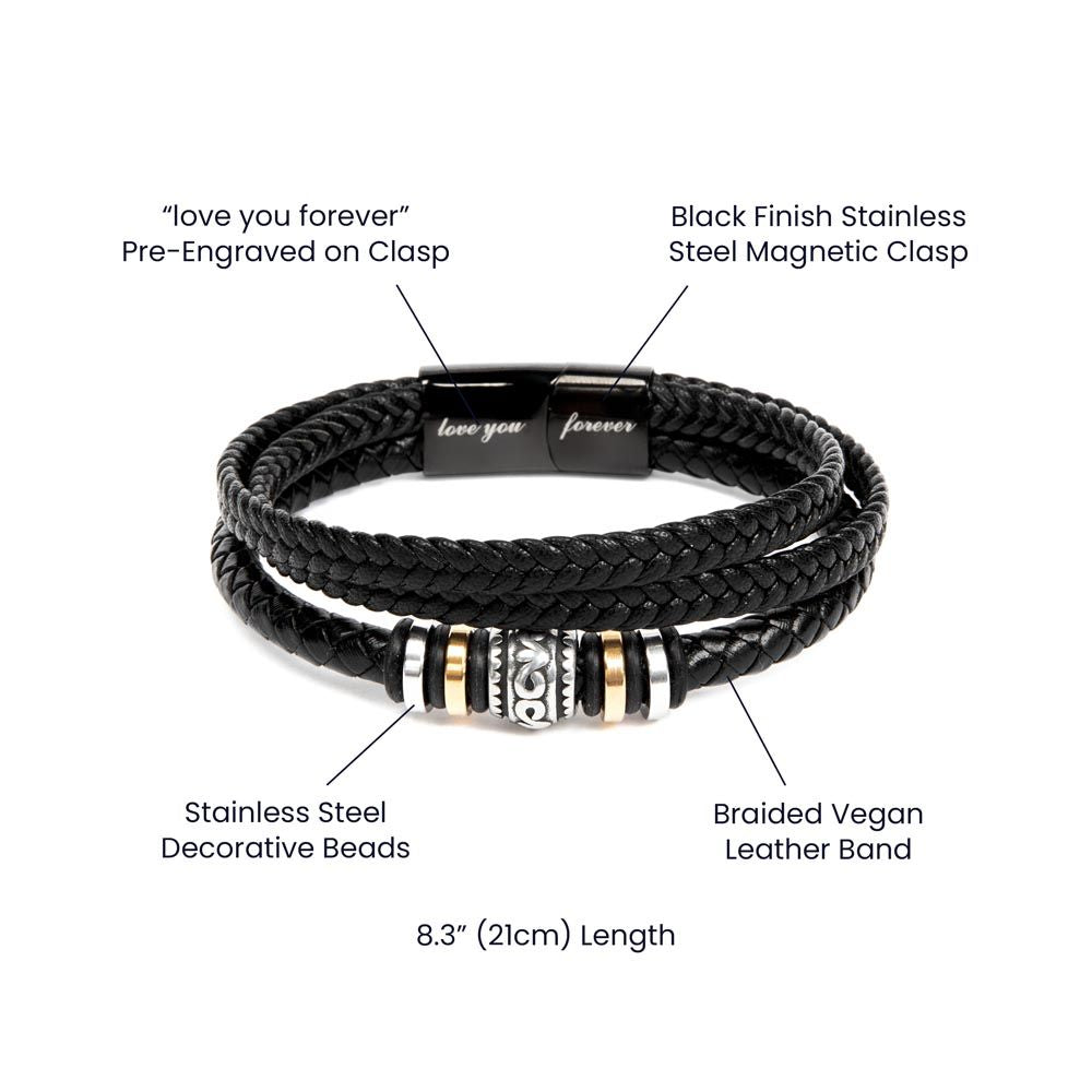Love You Forever Dad Engraved Bracelet with Magnetic Clasp - Stainless Steel and Vegan Leather - Includes Sentimental Message Card - Mardonyx Jewelry Two Tone Box
