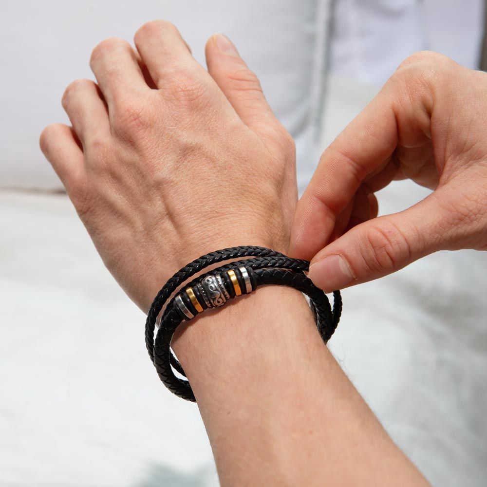 Love You Forever Dad Engraved Bracelet with Magnetic Clasp - Stainless Steel and Vegan Leather - Includes Sentimental Message Card - Mardonyx Jewelry