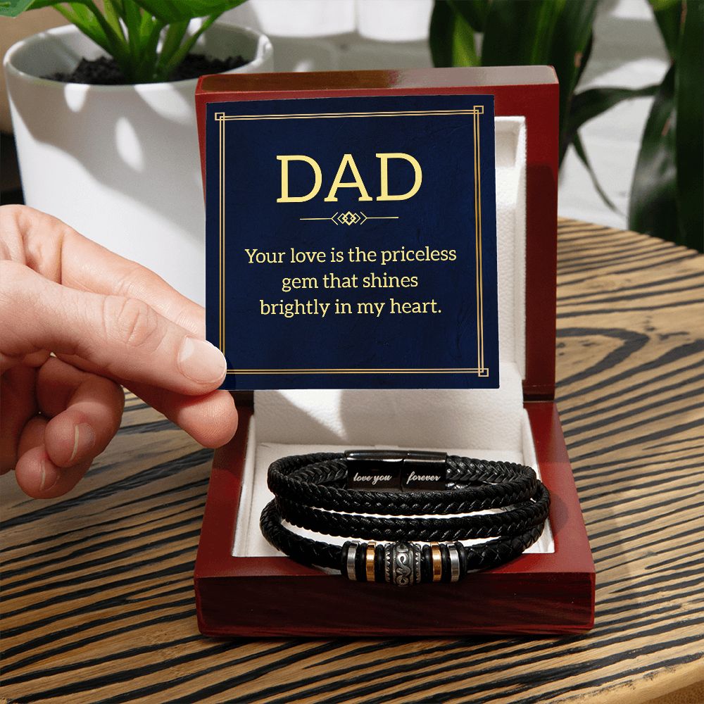 Love You Forever Dad Engraved Bracelet with Magnetic Clasp - Stainless Steel and Vegan Leather - Includes Sentimental Message Card - Mardonyx Jewelry Luxury Box w/LED