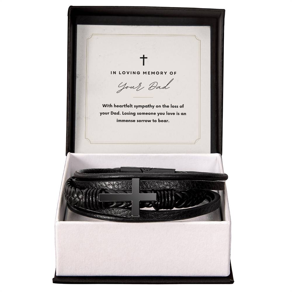 In Loving Memory of Your Dad Losing Someone You Love Men's Cross Bracelet- Vegan Leather with Stainless Steel