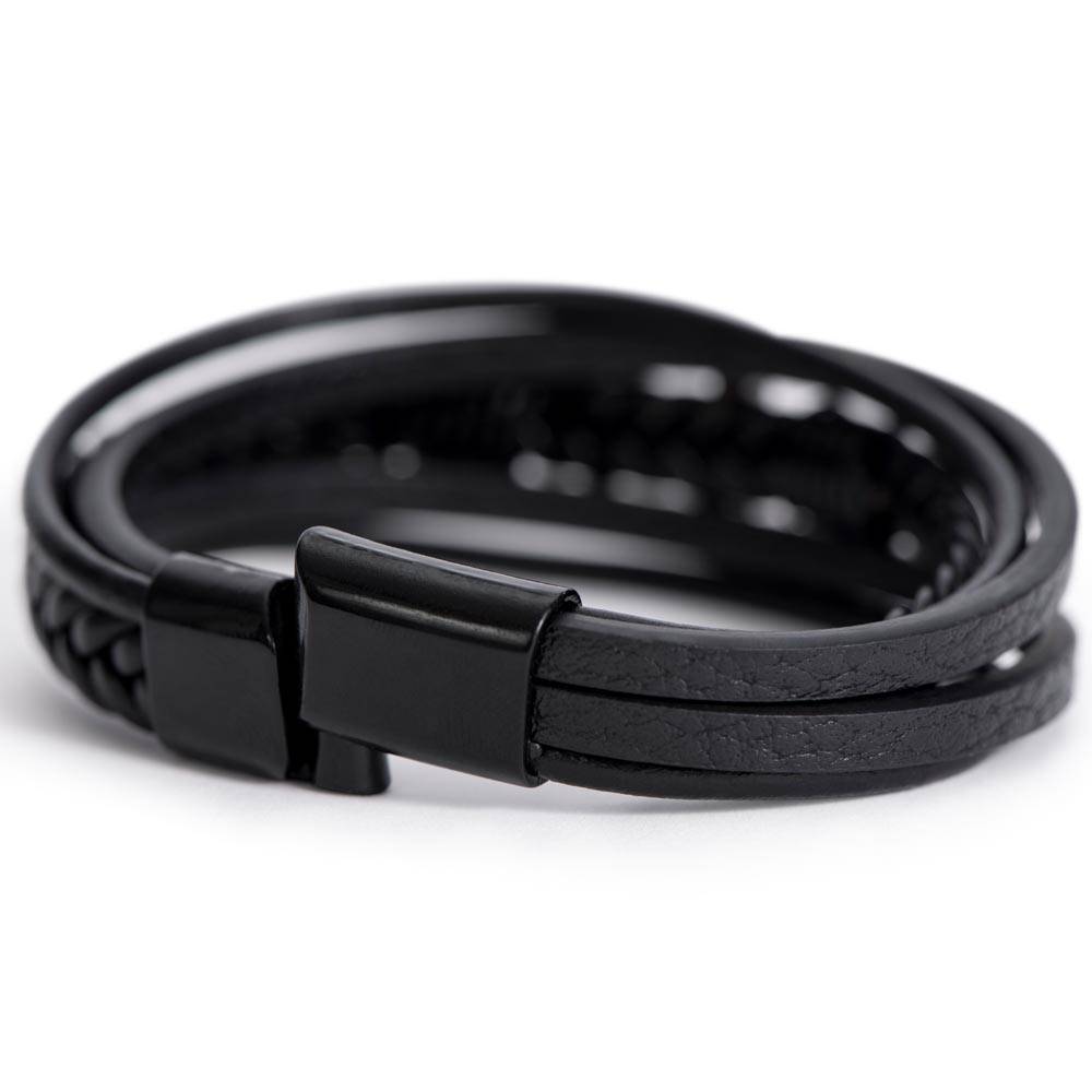 I am Always With You Matthew 28:20 Men's Cross Bracelet - Vegan Leather Stainless Steel