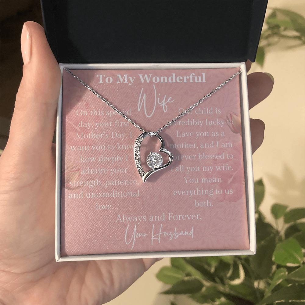 First Mother's Day Gift from Husband, Pendant Necklace Message Card