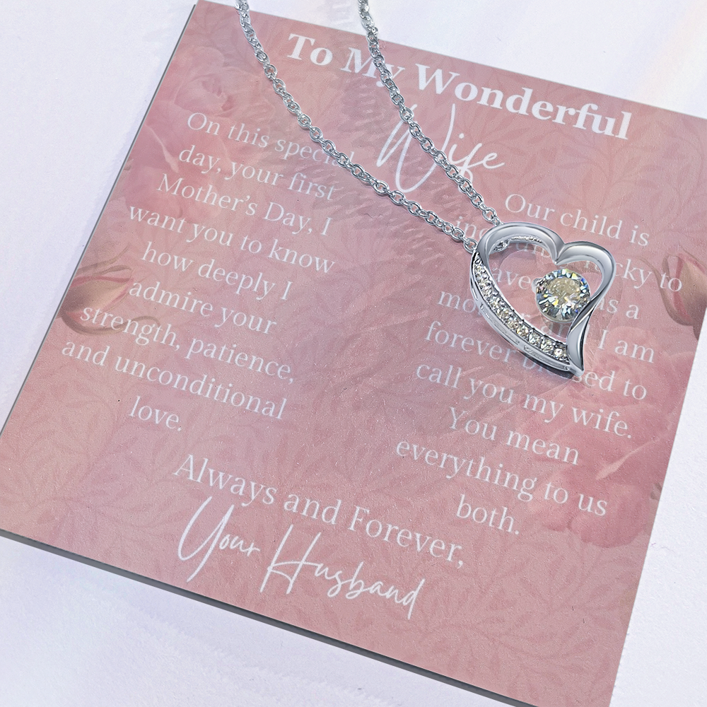 First Mother's Day Gift from Husband, Pendant Necklace Message Card