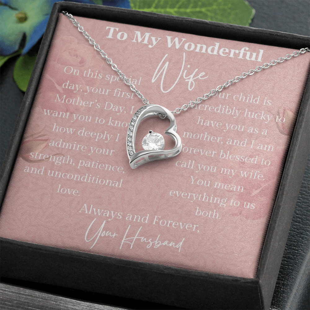 First Mother's Day Gift from Husband, Pendant Necklace Message Card