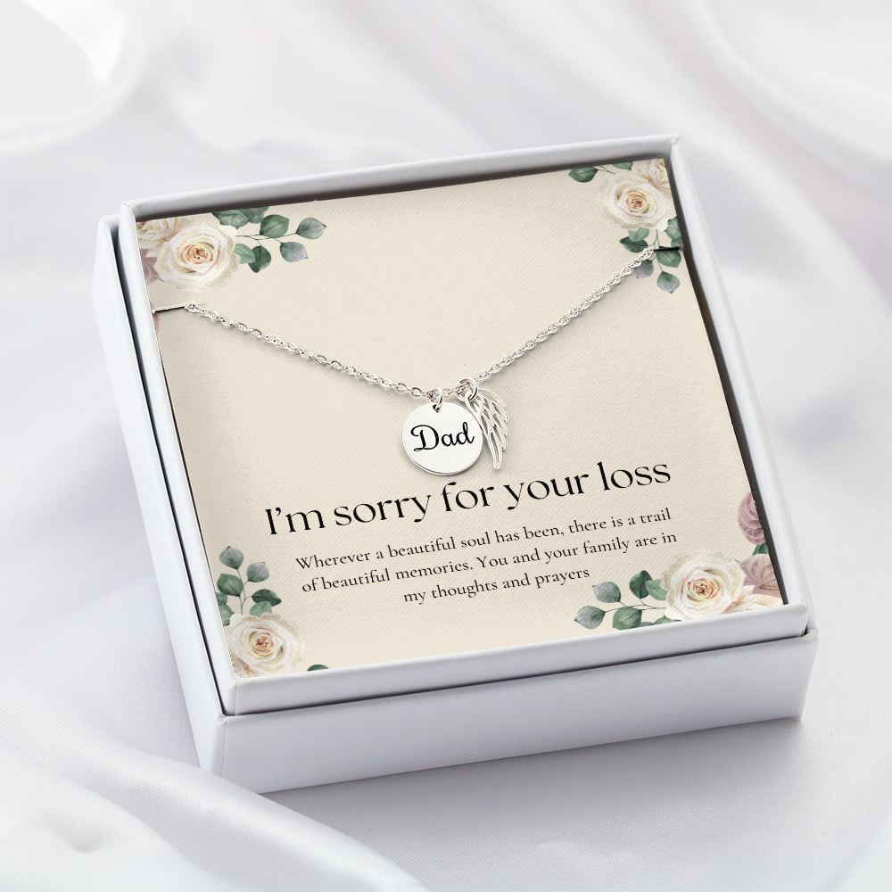 Memorial Gifts - So Sorry for Your Loss - Angel Wing Necklace for Bereavement, Sympathy, Condolences - Jewelry Gift for Grief After Father's Dad Death