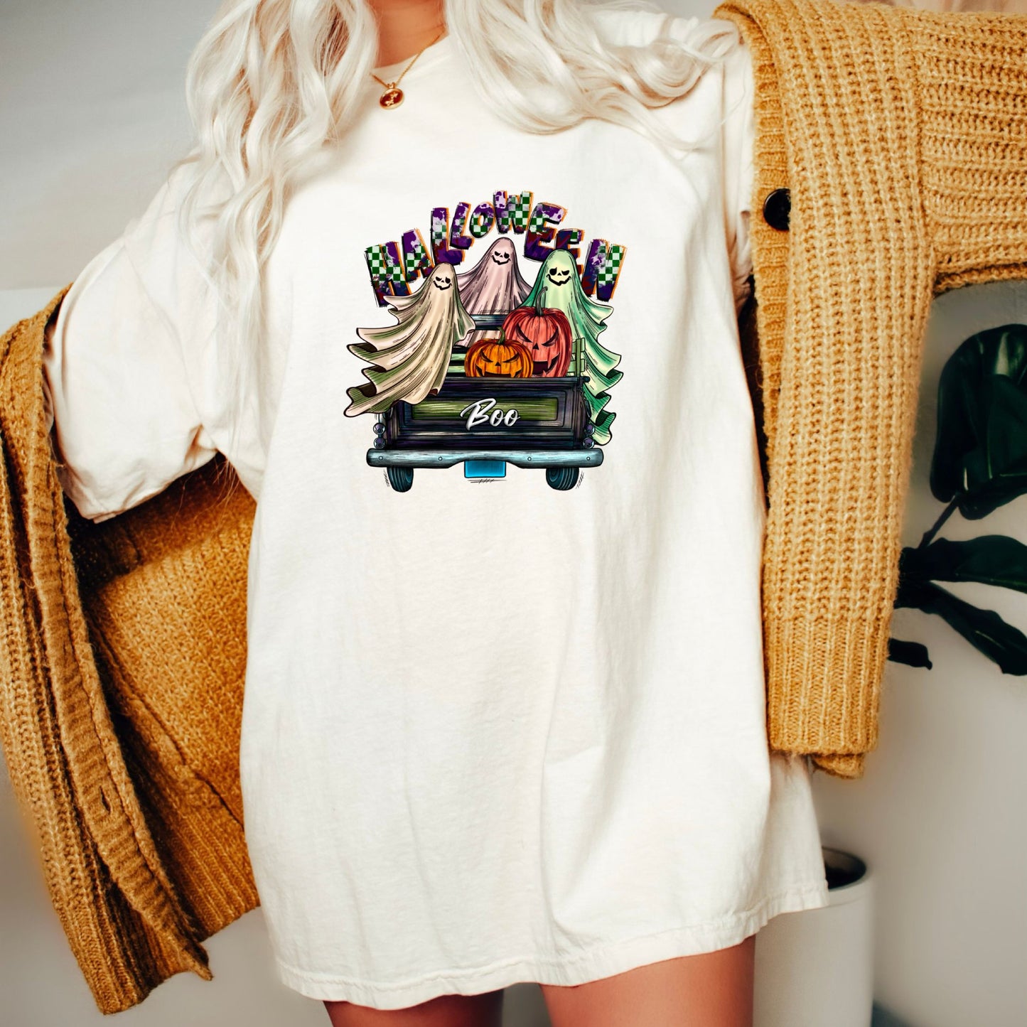 Women's Halloween Boo Farm Fresh Truck T-Shirt