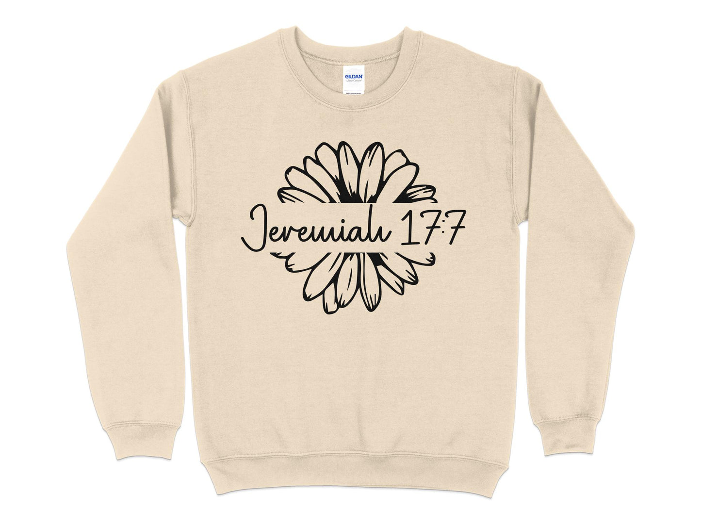 Unisex Jeremiah 17:7 Floral Sweatshirt, Christian Scripture Sweater, Bible Verse Pullover, Casual Spiritual Clothing, Faith-Based Top - Mardonyx Sweatshirt S / Sand