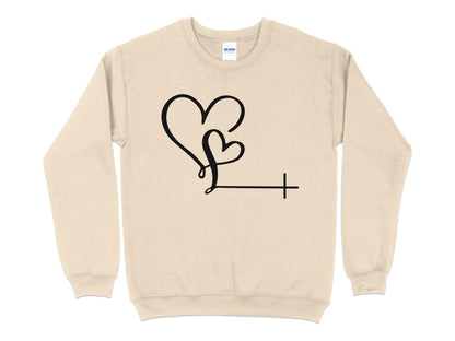 Unisex Love Heart Christian Sweatshirt, Casual Pullover,Gift for Him and Her, Cozy Apparel, Christian Faith Shirt - Mardonyx Sweatshirt S / Sand