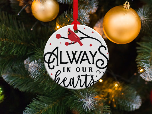 Cardinal Christmas Ornament, Cardinal Memorial Ornament, Cardinal Memory Ornament, Always in Our Hearts - Mardonyx Ornament