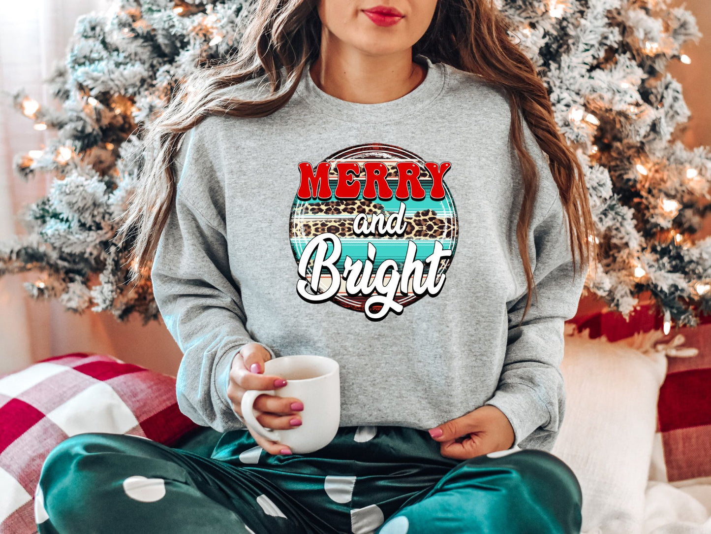 Merry and Bright Leopard Print Shirt, Merry and Bright Leopard Print Sweatshirts, Merry and Bright Leopard Shirt, Matching Family Christmas - Mardonyx Sweatshirt