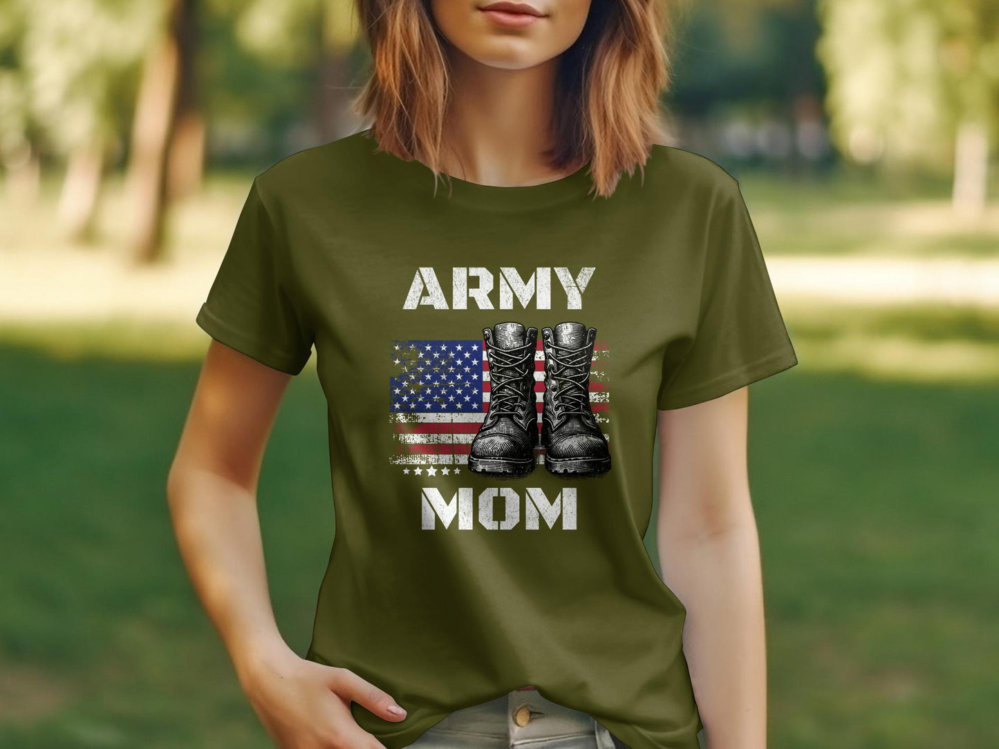 Army Mom Vintage American Flag and Boots T-Shirt - Mardonyx T-Shirt XS / Olive